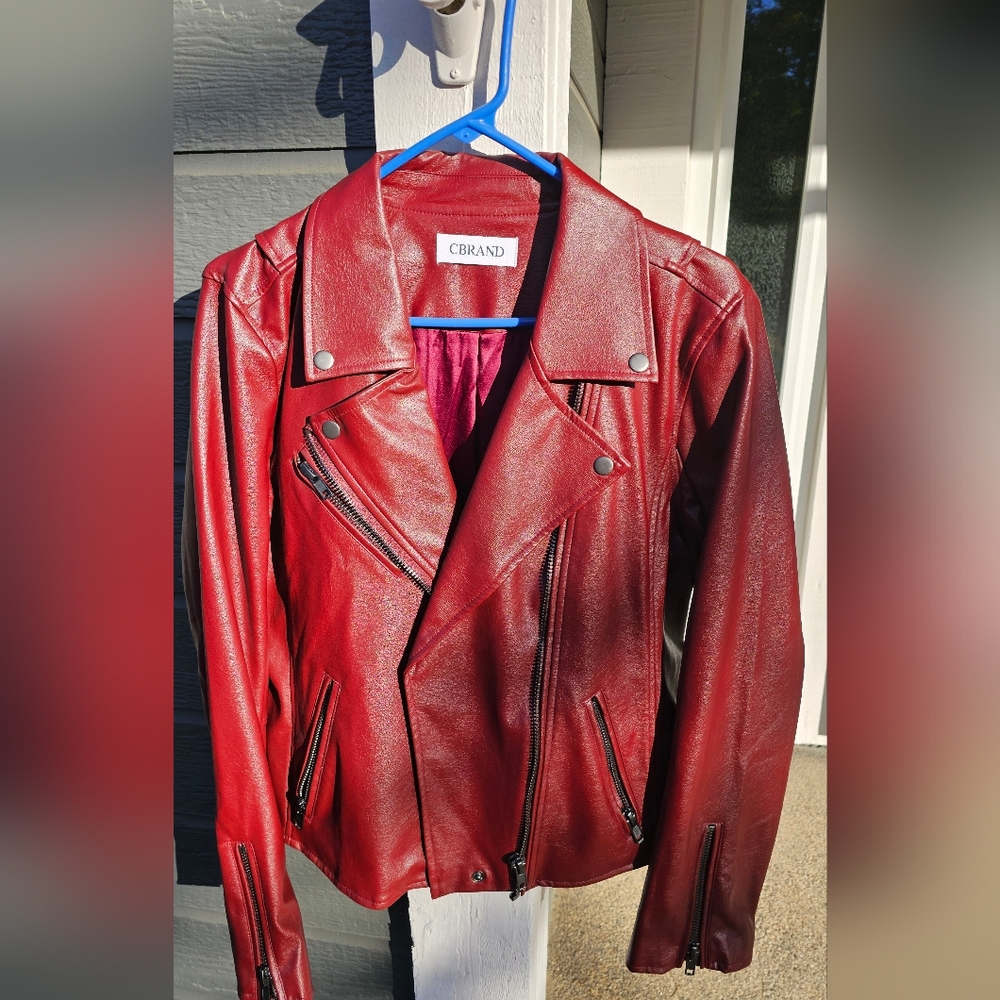 Women's red faux leather jacket